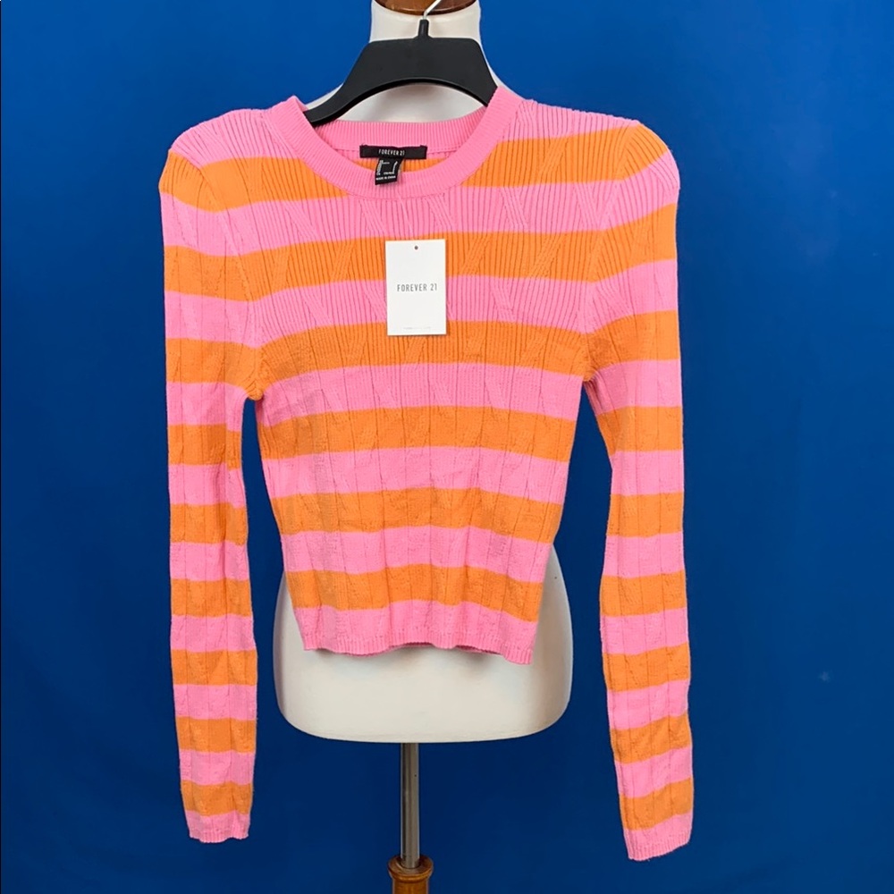 Forever 21 Pink and Orange Striped Women's Top